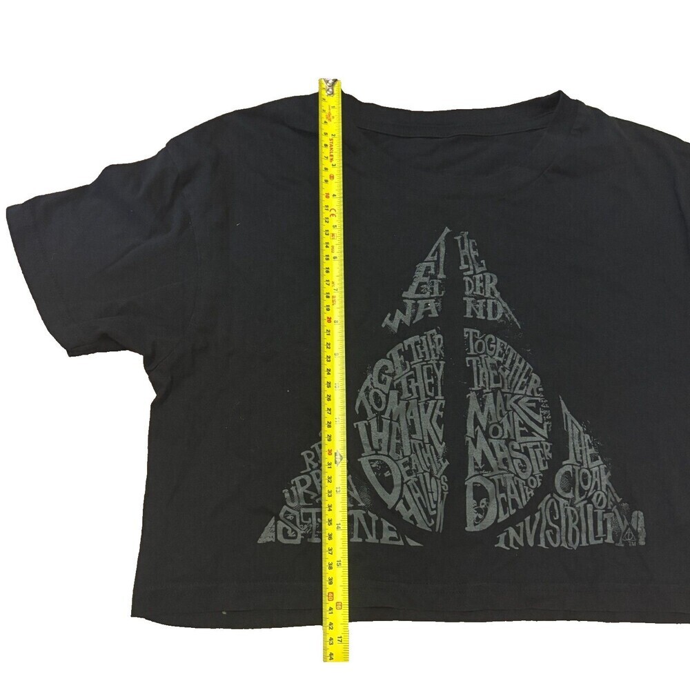 Harry Potter Women's Cropped Top The Deathly Hallows Wizarding World Black Sz S - Picture 6 of 6